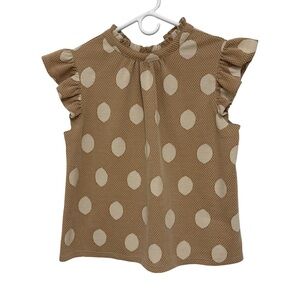 VOY Sleeveless Ruffle Polka Dot Blouse Women’s Medium Tan
